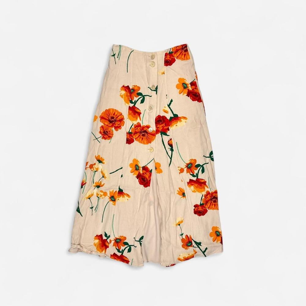 Wilfred Aritzia floral button up maxi skirt orange cream pinks - size 00
